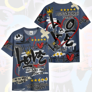 Happy Love Beats Graffiti Streetwear Diffused Blue 3s T-Shirt