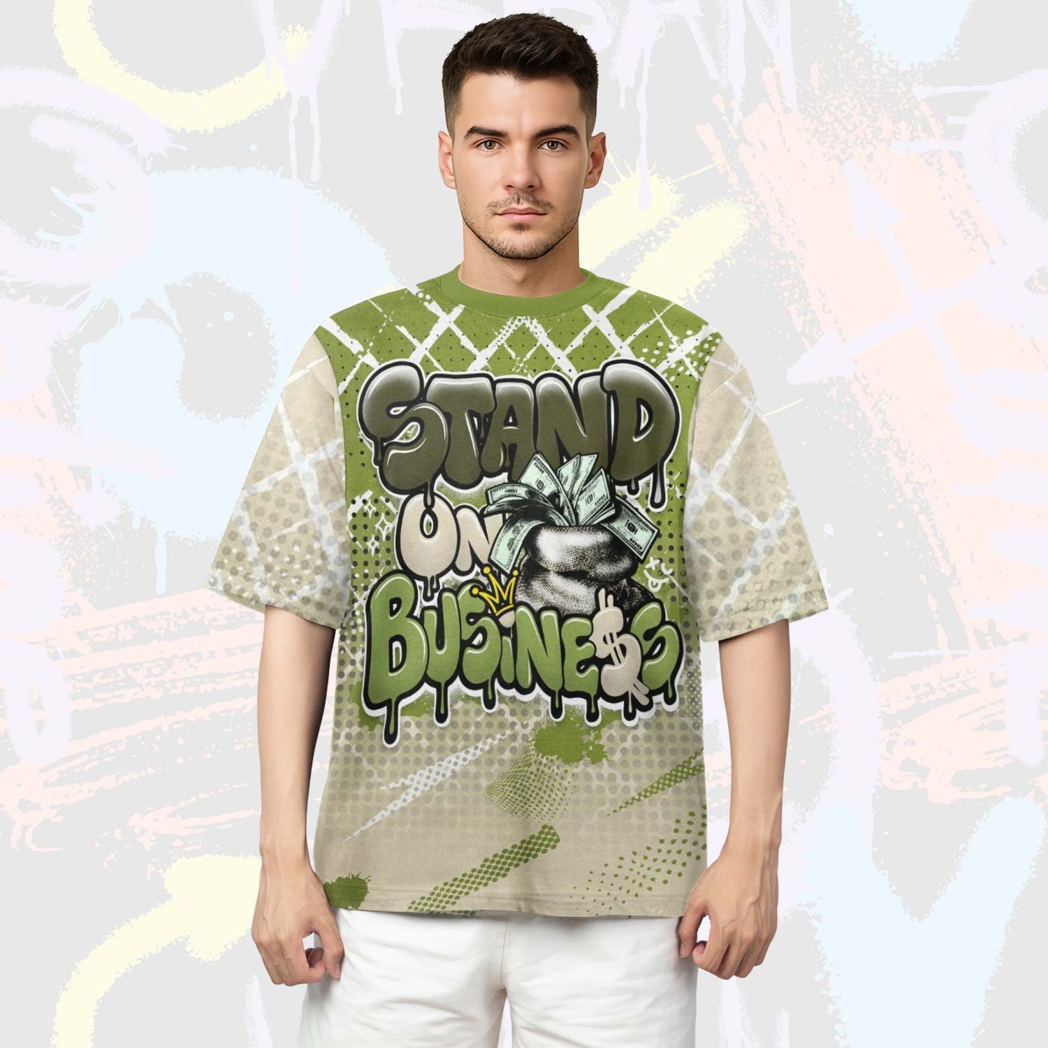 Halftone Stand Business Dripping SB Dunk Low Asparagus T-Shirt