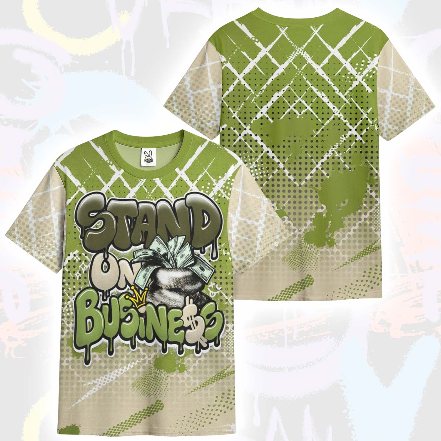Halftone Stand Business Dripping SB Dunk Low Asparagus T-Shirt