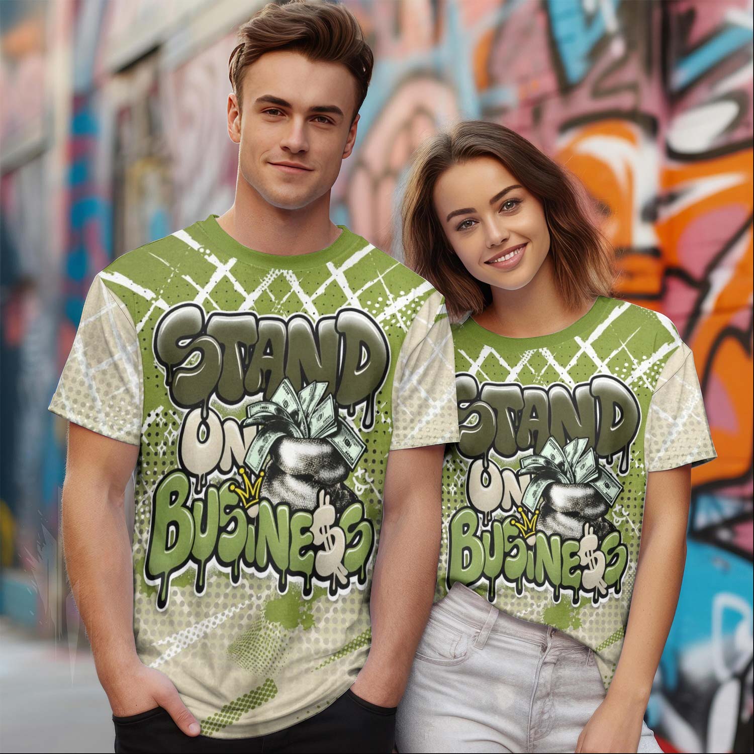 Halftone Stand Business Dripping SB Dunk Low Asparagus T-Shirt