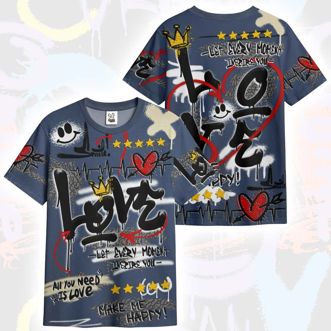 Happy Love Beats Graffiti Streetwear Diffused Blue 3s T-Shirt
