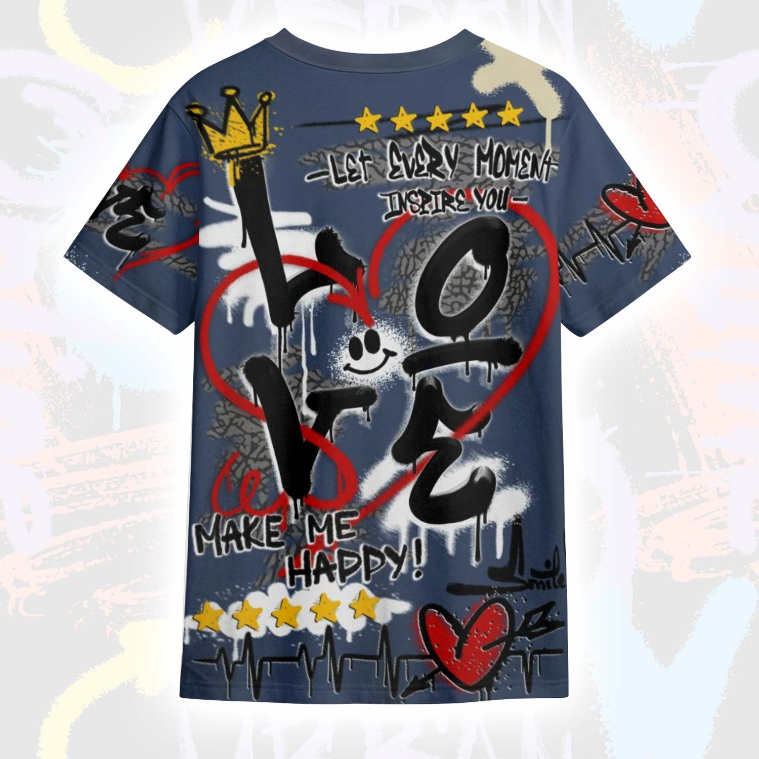 Happy Love Beats Graffiti Streetwear Diffused Blue 3s T-Shirt