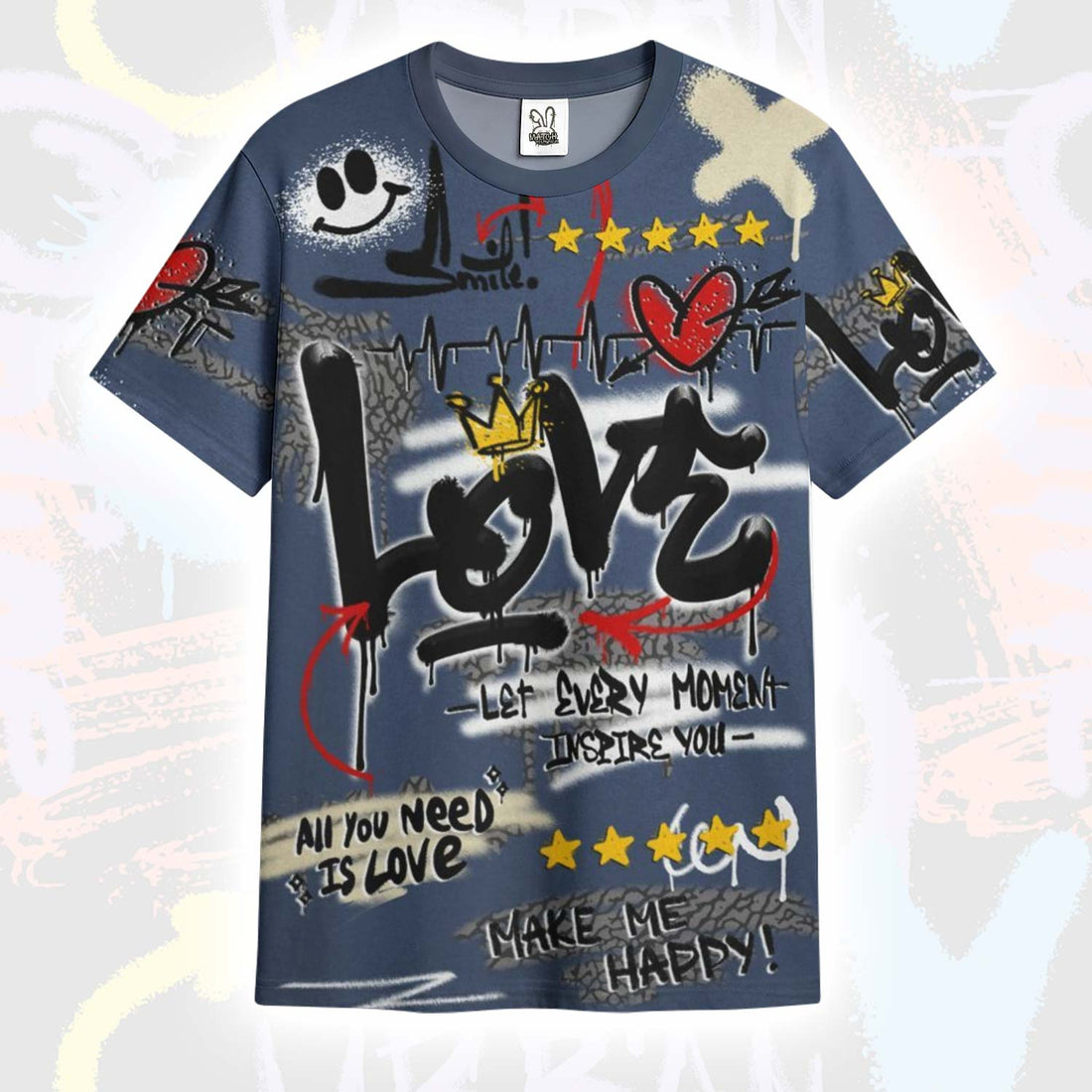 Happy Love Beats Graffiti Streetwear Diffused Blue 3s T-Shirt