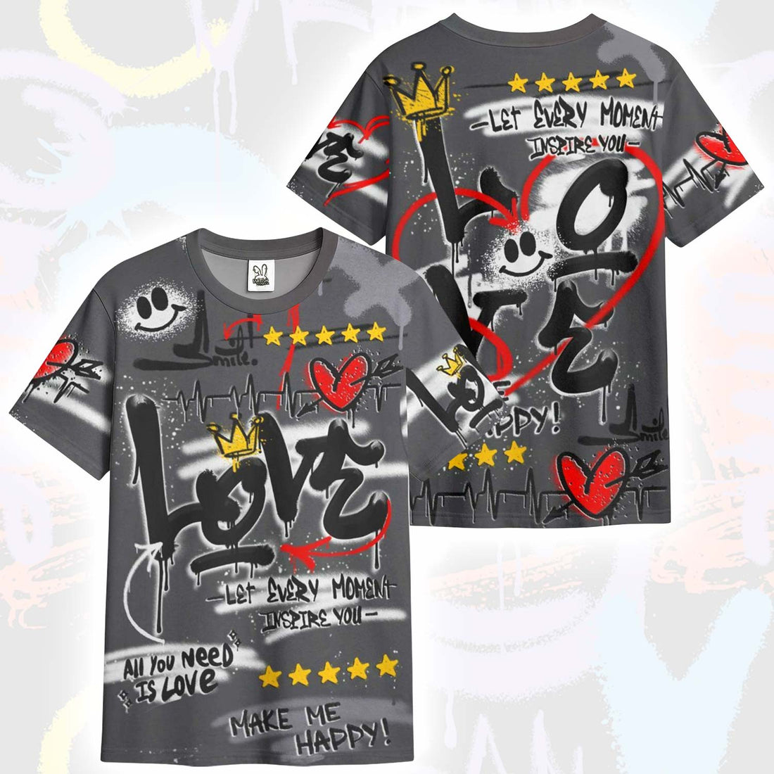 Happy Love Beats Graffiti Streetwear Fear 4s T-Shirt