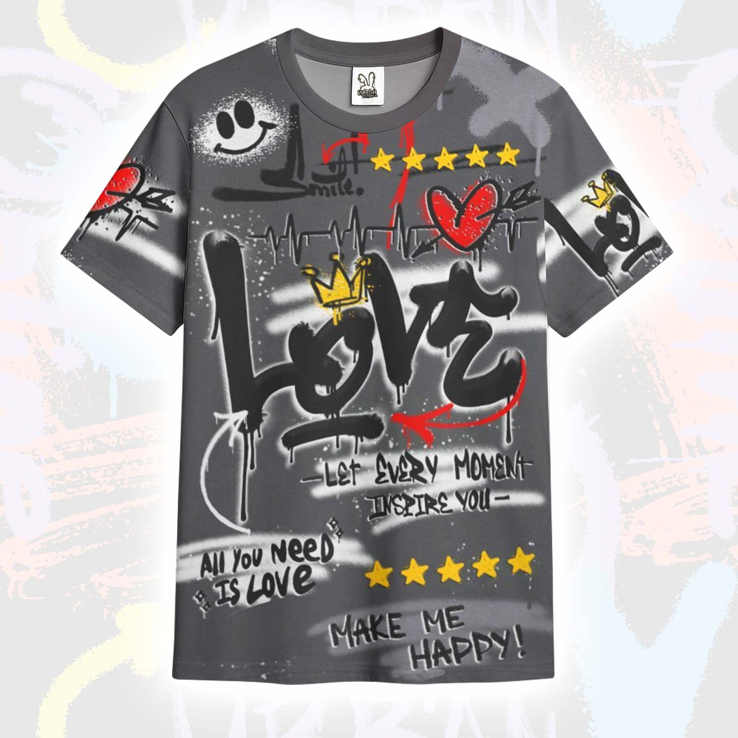Happy Love Beats Graffiti Streetwear Fear 4s T-Shirt
