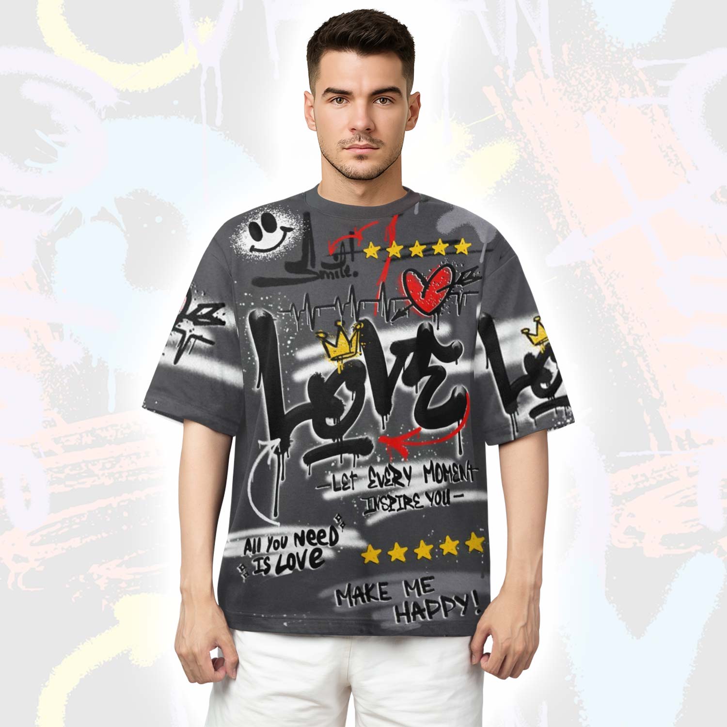 Happy Love Beats Graffiti Streetwear Fear 4s T-Shirt