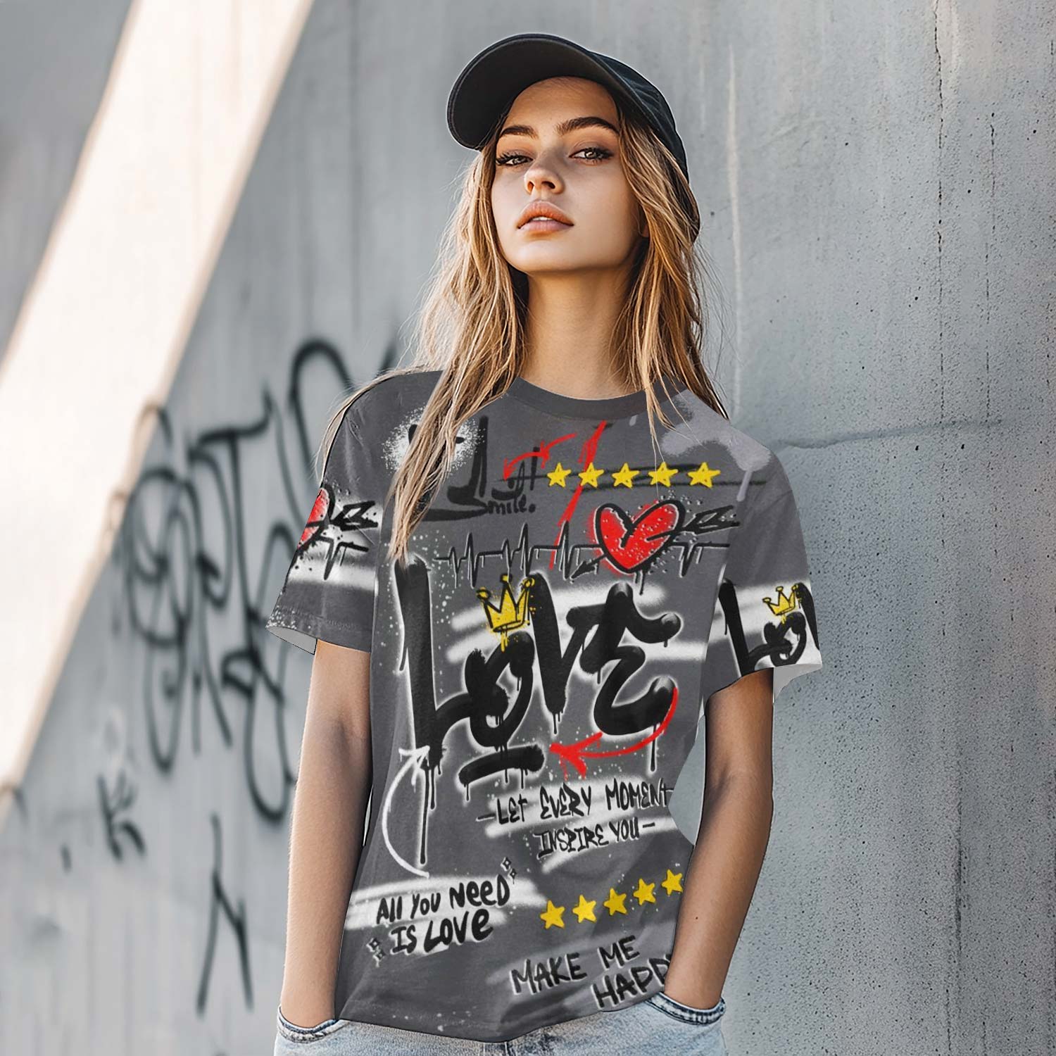 Happy Love Beats Graffiti Streetwear Fear 4s T-Shirt