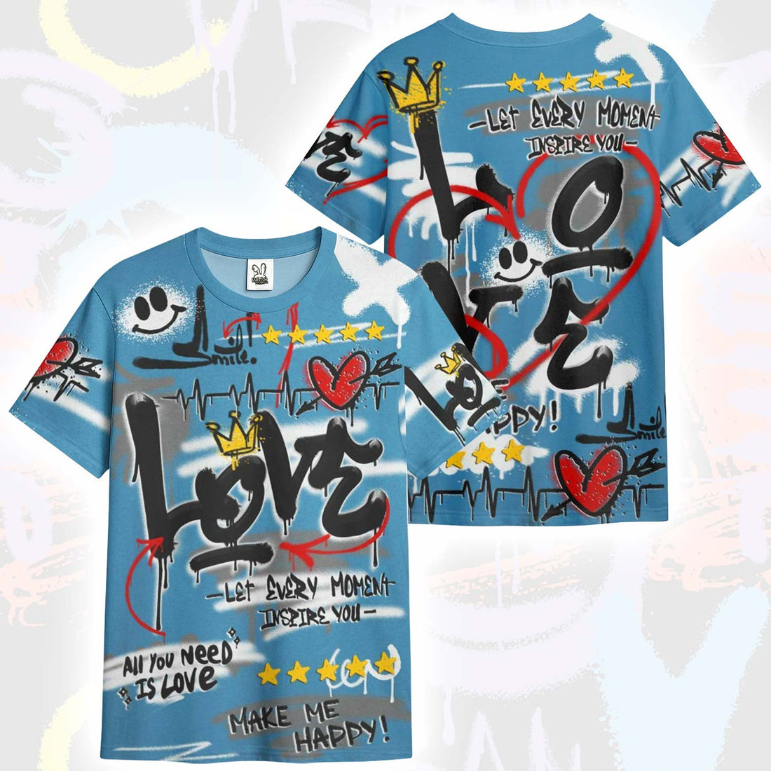 Happy Love Beats Graffiti Streetwear High OG UNC Reimagined 1s T-Shirt