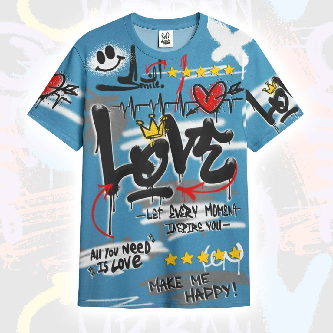 Happy Love Beats Graffiti Streetwear High OG UNC Reimagined 1s T-Shirt