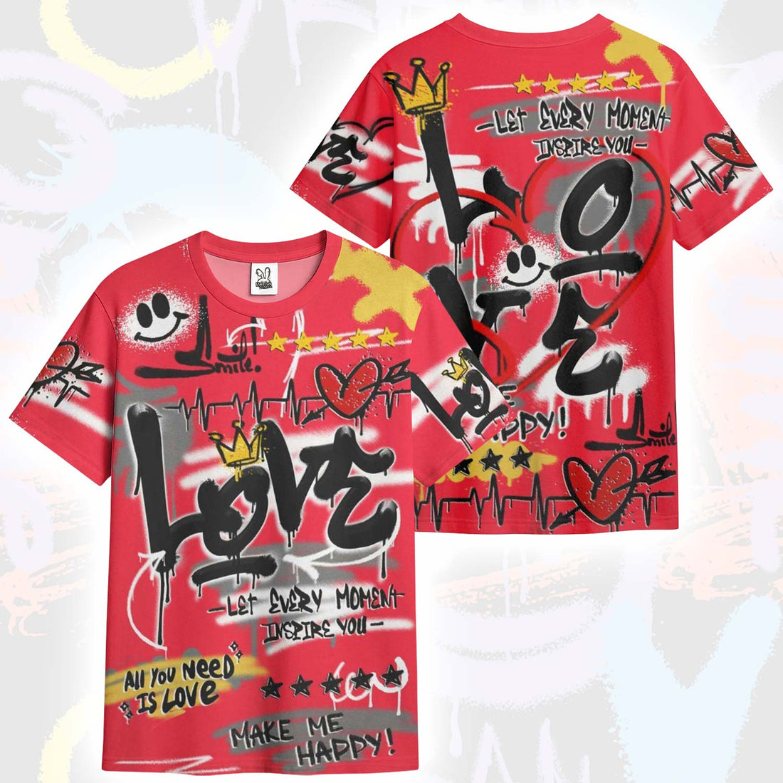 Happy Love Beats Graffiti Streetwear KD 18 Air Bakin T-Shirt