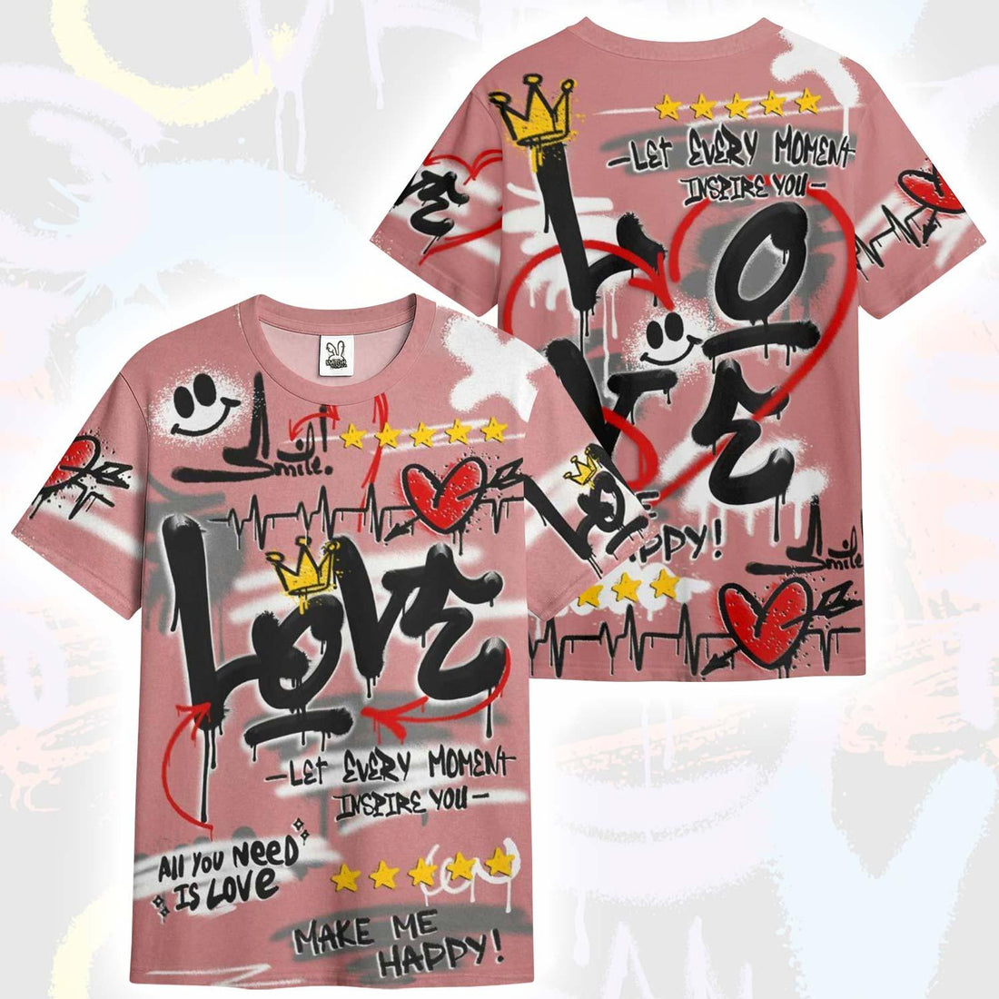 Happy Love Beats Graffiti Streetwear Low OG Rust Pink 1s T-Shirt