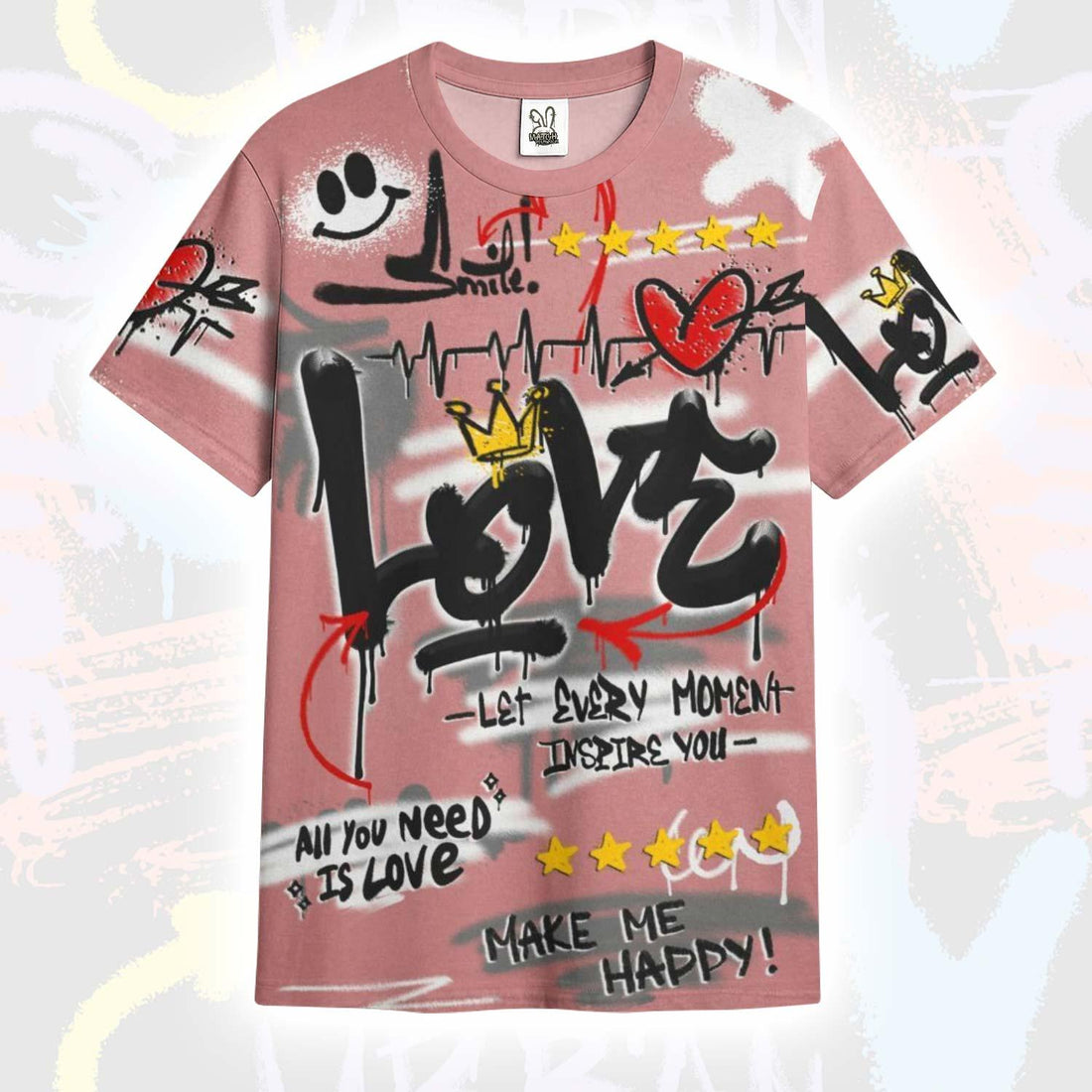 Happy Love Beats Graffiti Streetwear Low OG Rust Pink 1s T-Shirt