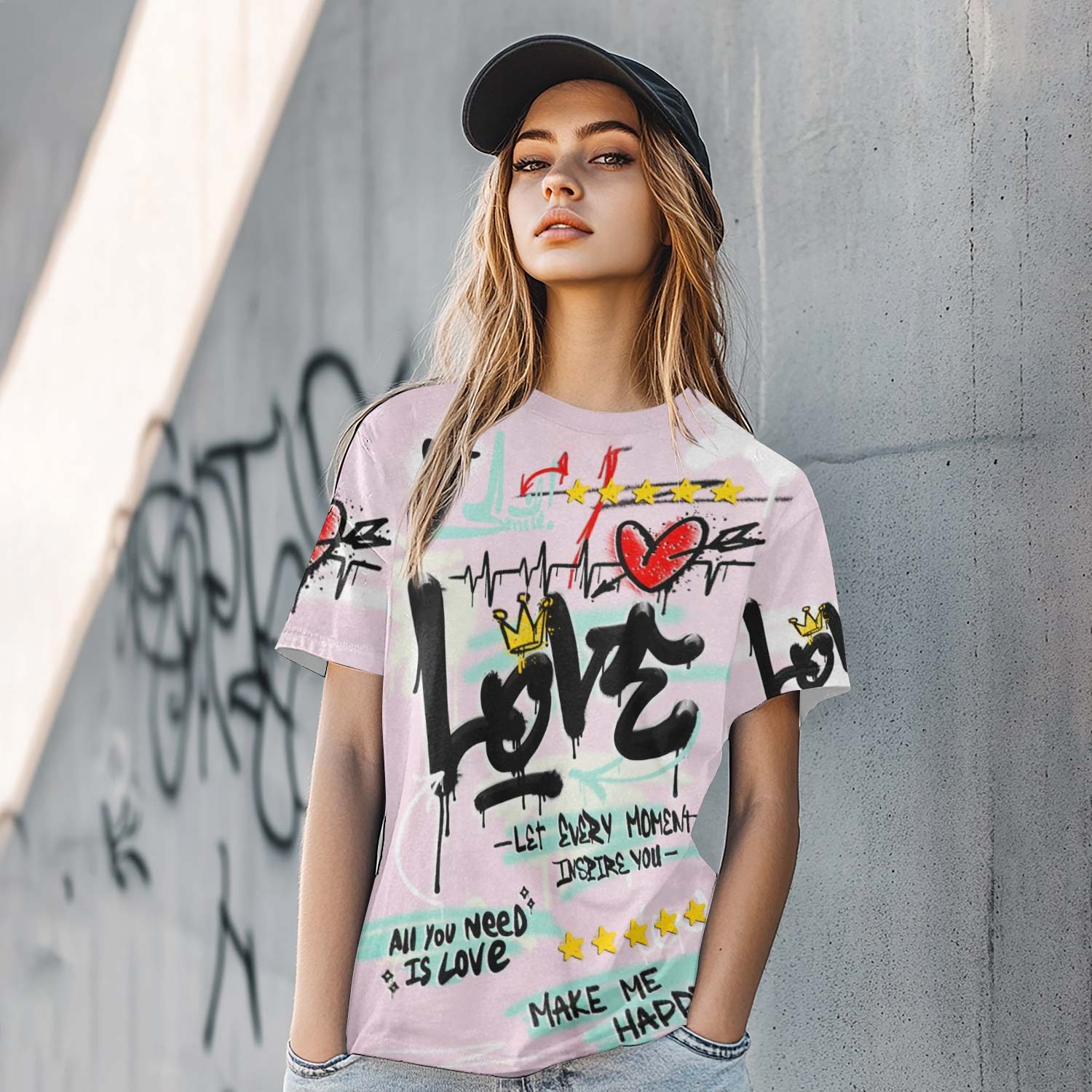 Happy Love Beats Graffiti Streetwear Retro Easter 5s T-Shirt