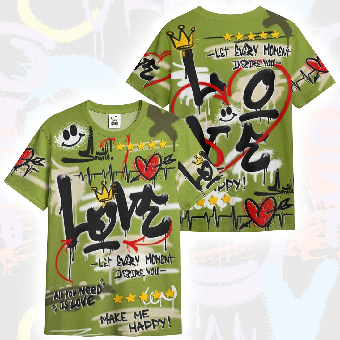 Happy Love Beats Graffiti Streetwear SB Dunk Low Asparagus T-Shirt
