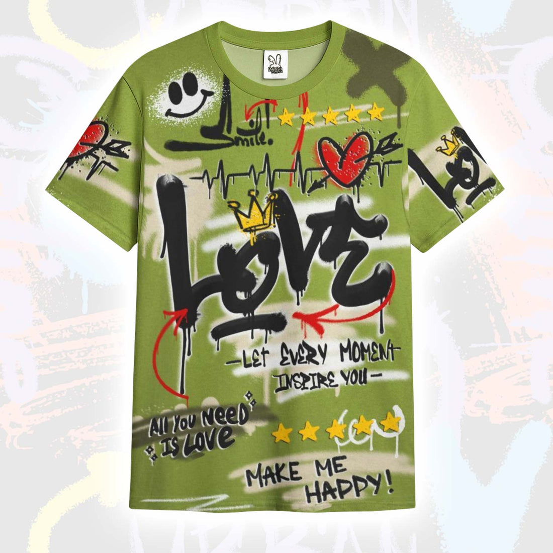 Happy Love Beats Graffiti Streetwear SB Dunk Low Asparagus T-Shirt