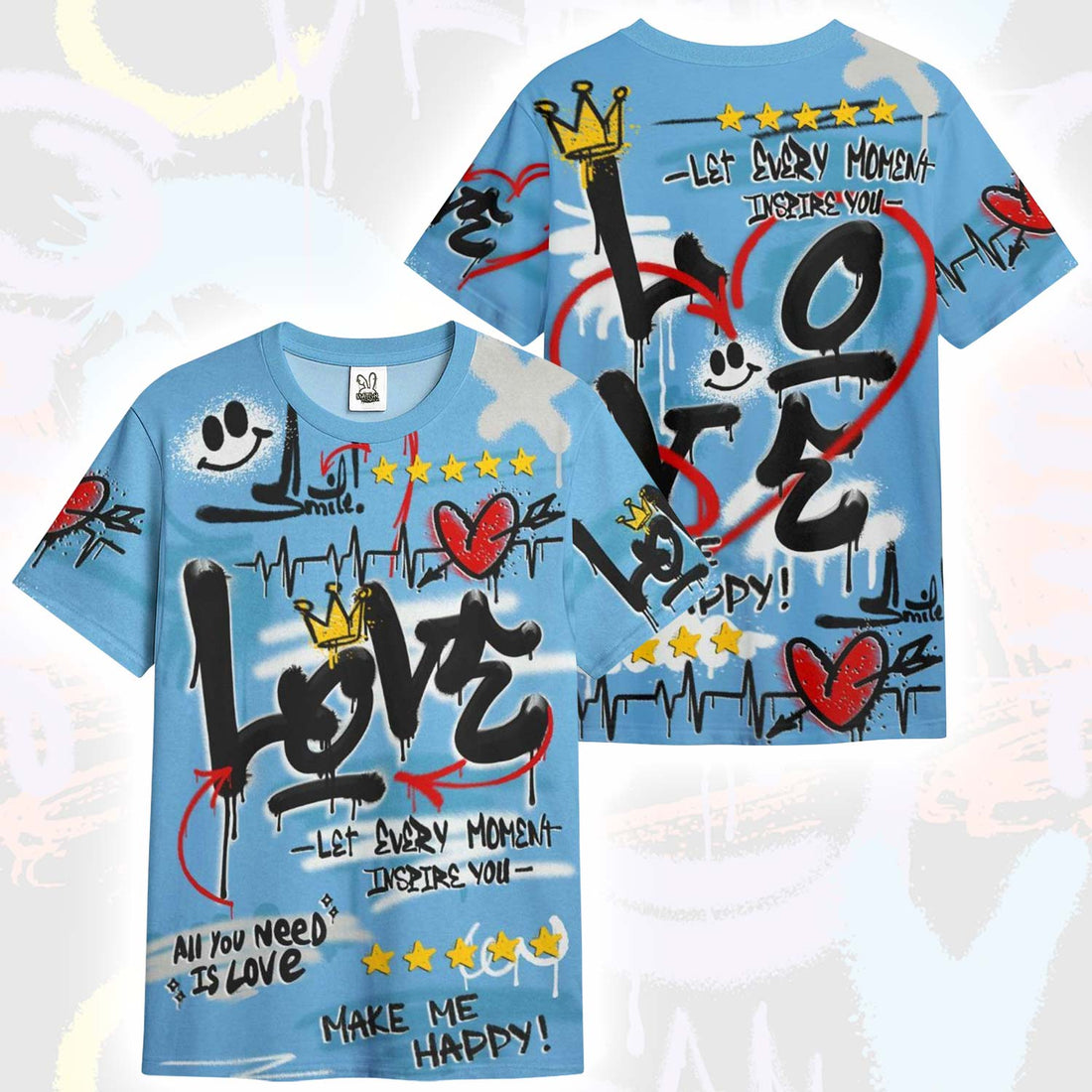 Happy Love Beats Graffiti Streetwear SB Dunk Low University Blue T-Shirt