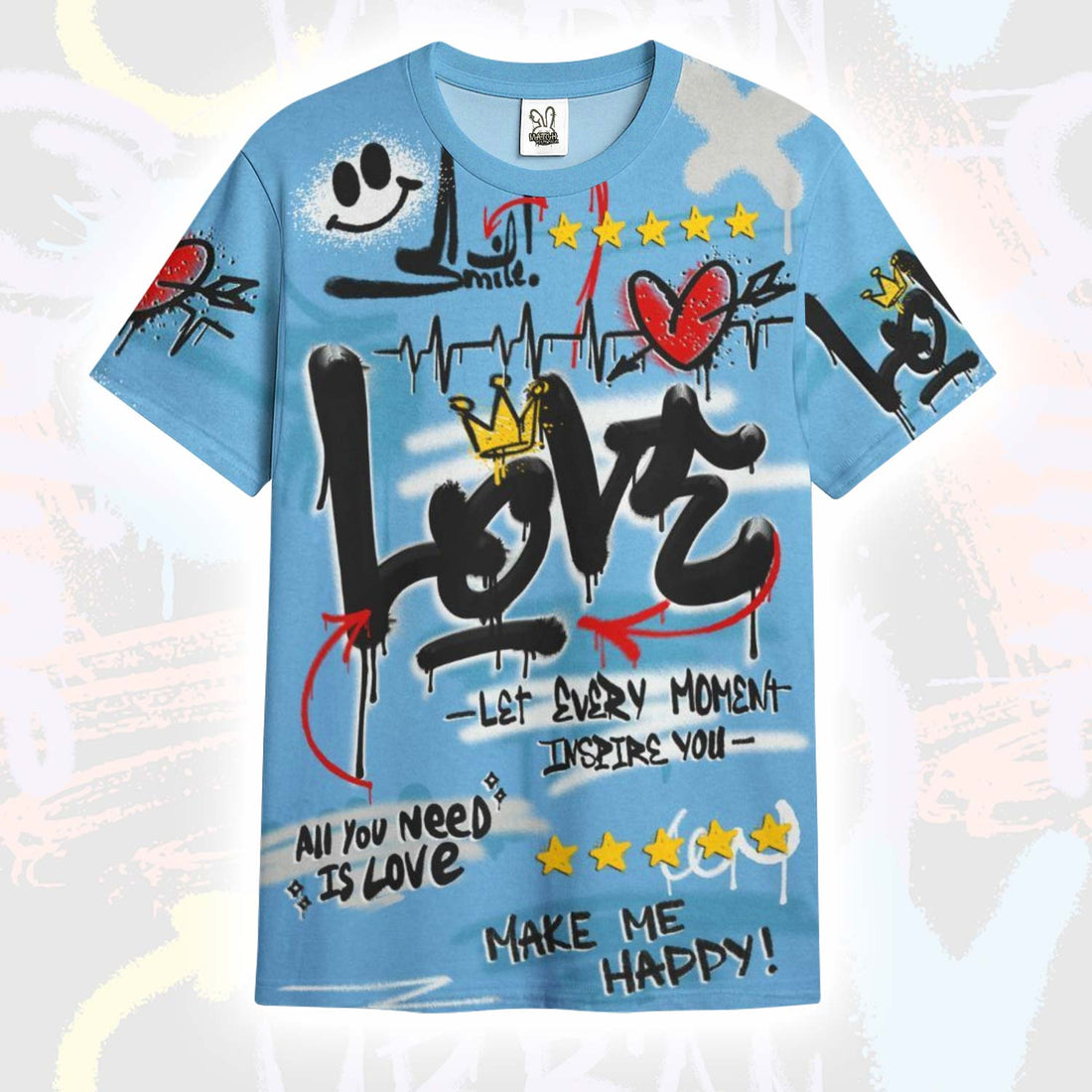 Happy Love Beats Graffiti Streetwear SB Dunk Low University Blue T-Shirt