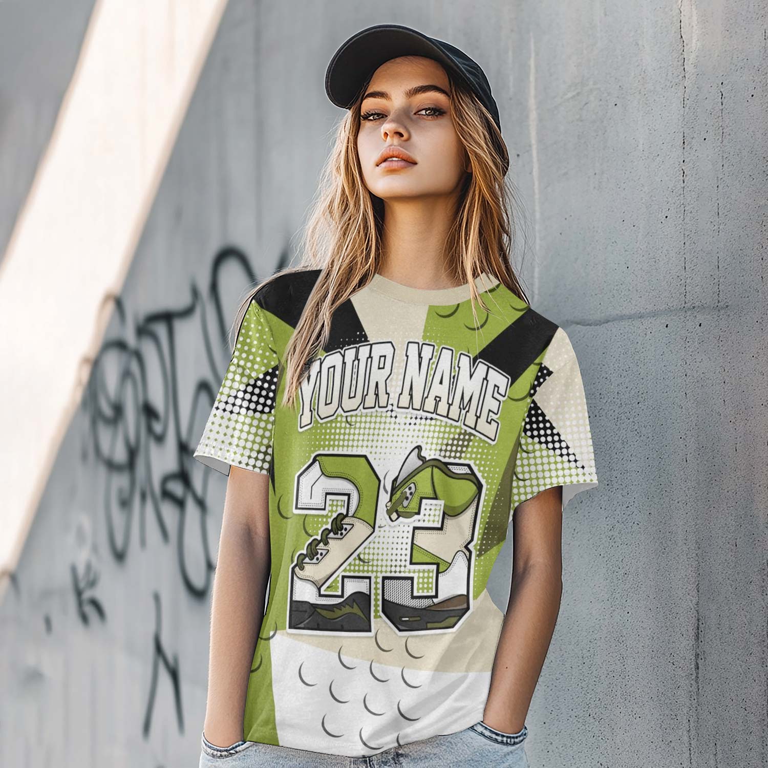Poly Custom Name Number 23 SB Dunk Low Asparagus T-Shirt