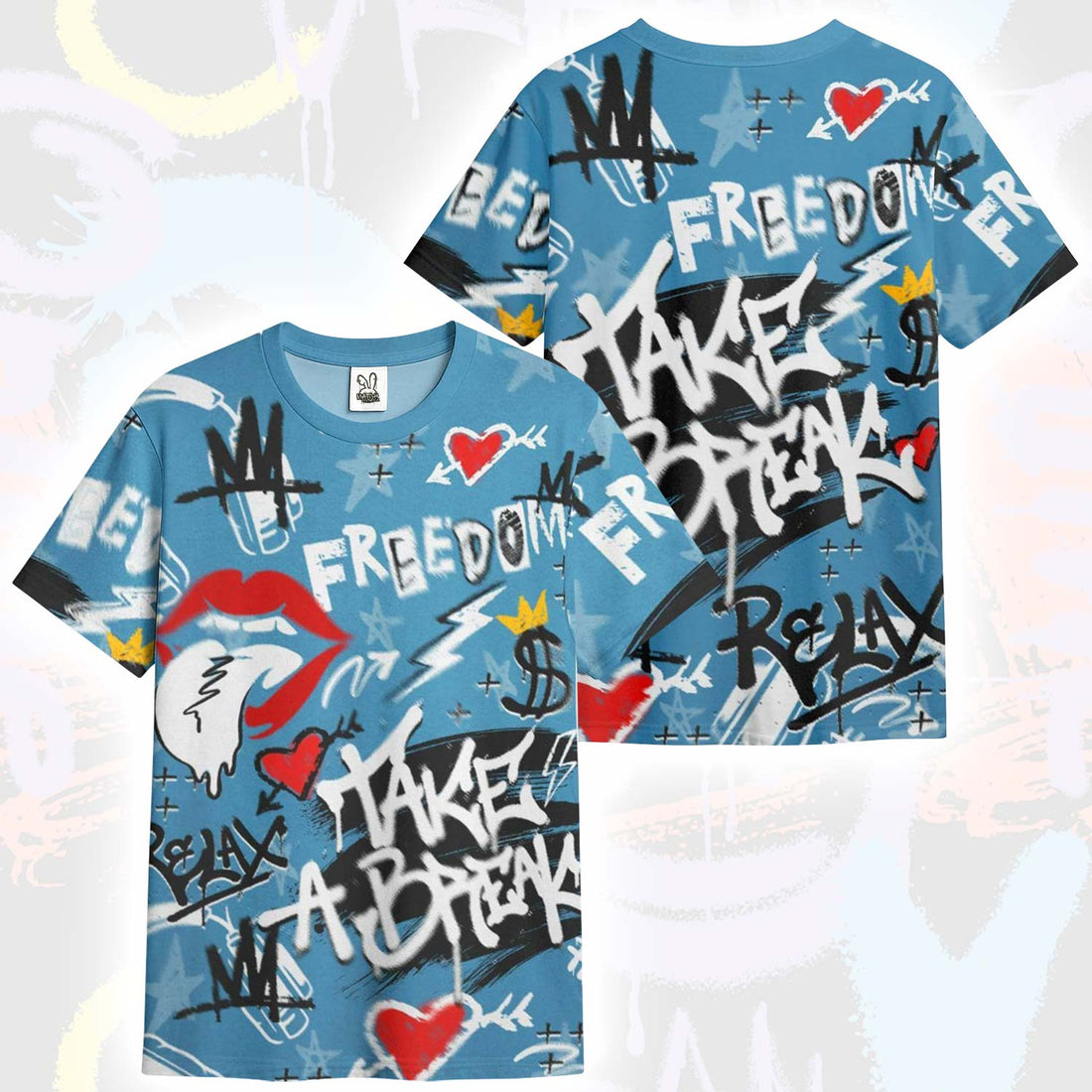 Take Break Freedom Graffiti Streetwear High OG UNC Reimagined 1s T-Shirt